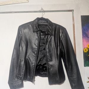 Vintage Maxima Black Leather Moto Jacket Fitted Silhouette